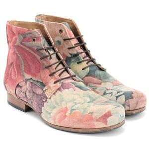 John Fluevog Multicolor Floral Lace-Up Boots Radio PLR Size 8